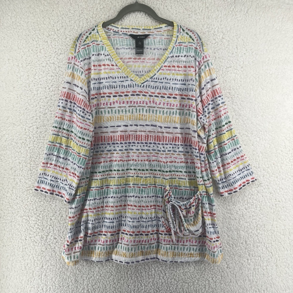 Ali Miles Women's Large Colorful Abstract Print Tunic Lightweight Burnout Style